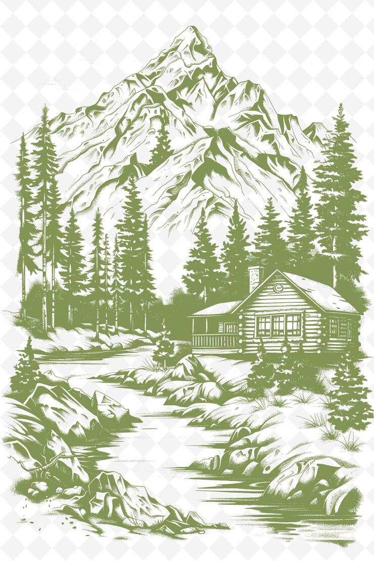 PSD une cabane en bois avec une cabane à l'arrière-plan
