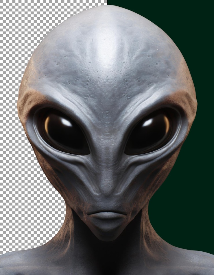 PSD cabeça de alienígena azul com detalhes intrincados e elementos brilhantes em fundo transparente png psd