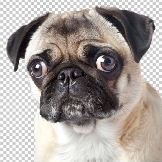 Cabeça de cão pug bonito em fundo branco