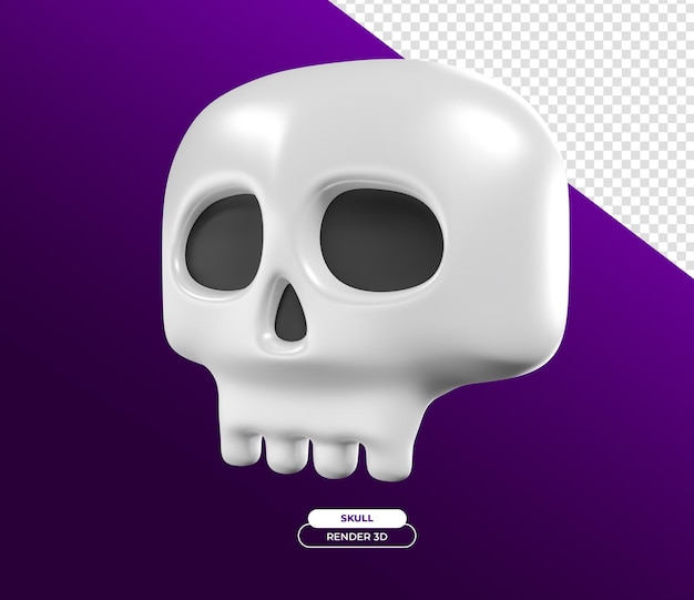 PSD cabeça de crânio para halloween 3d render ilustração de desenho animado com fundo transparente