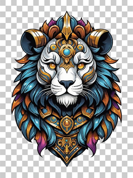 PSD cabeça de leão com coroa e escudo de ouro isolado em ilustração de fundo transparente.