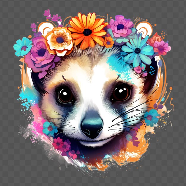 PSD cabeça de meerkat com flores em sua cabeça no estilo waterclor estilo isolado psd design transparente