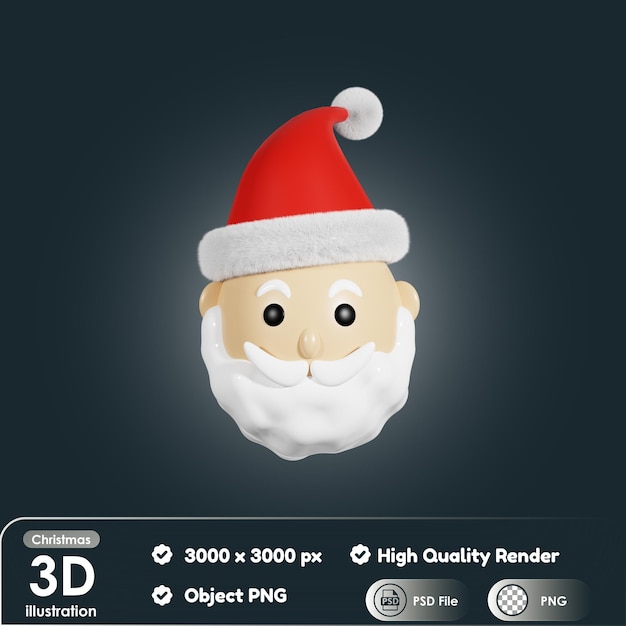 Cabeça de papai noel de natal 3d