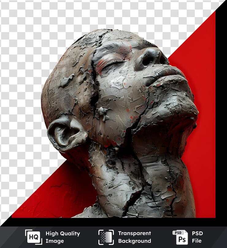 PSD cabeça escultura em fundo vermelho