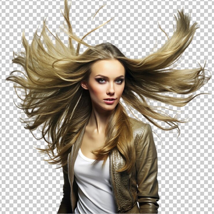 PSD el cabello de la modelo de moda ondeando en el viento png