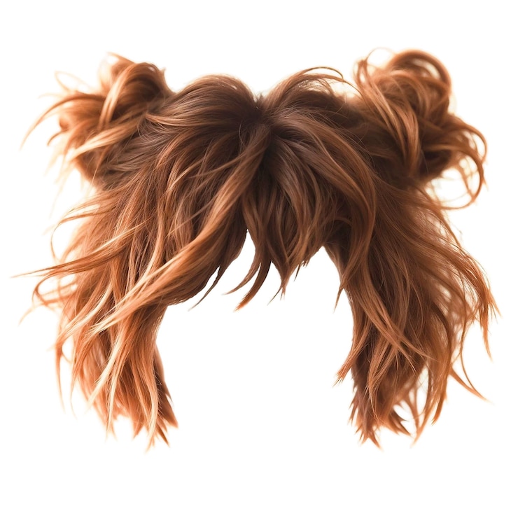 PSD cabelo kare feminino com dois bolinhos cabelos cores vermelhas mulheres moda estilo de beleza ai gerado