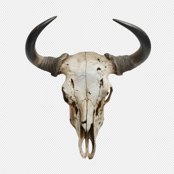 Cabeza de animal con cuernos sobre un fondo blanco
