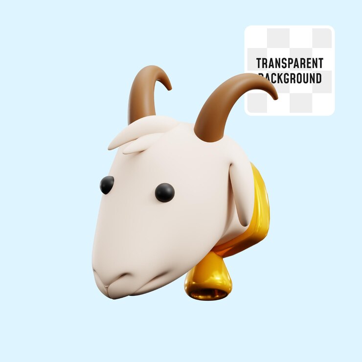PSD cabeza de cabra con cuerno y collar de campana de anillo ilustración de icono 3d diseño de renderización