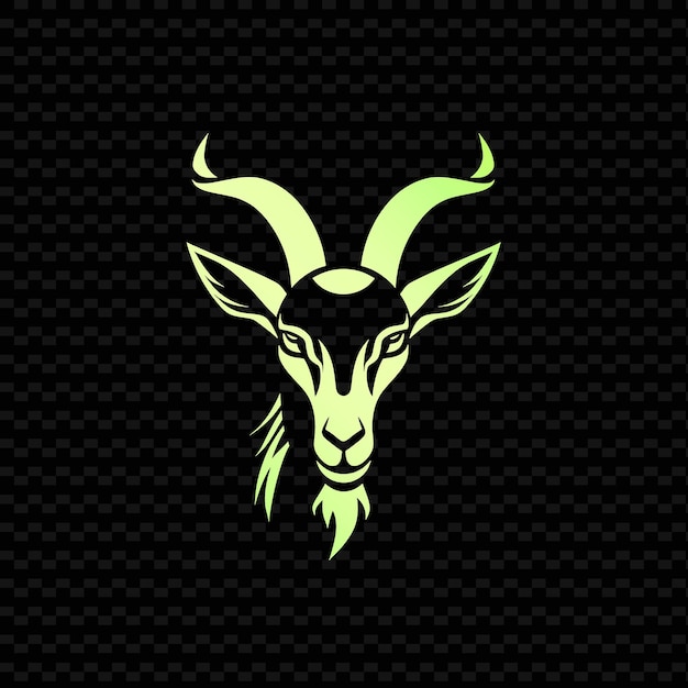 una cabeza de cabra con un logotipo verde y amarillo en un fondo negro