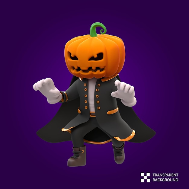 Cabeza de calabaza de representación 3d personaje de halloween