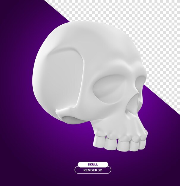 PSD cabeza de calavera blanca para halloween ilustración de dibujos animados en 3d con fondo transparente