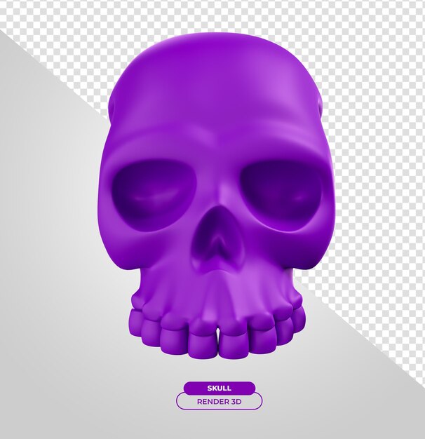 Cabeza de calavera morada para halloween ilustración de dibujos animados en 3d con fondo transparente
