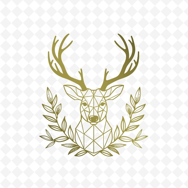 Una cabeza de ciervo con una corona de hojas de oro en un fondo blanco
