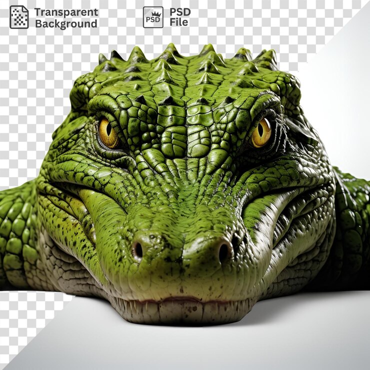 PSD una cabeza de cocodrilo verde en un fondo transparente