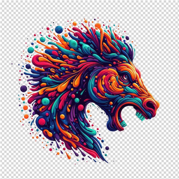 Una cabeza colorida de un león con una melena colorida