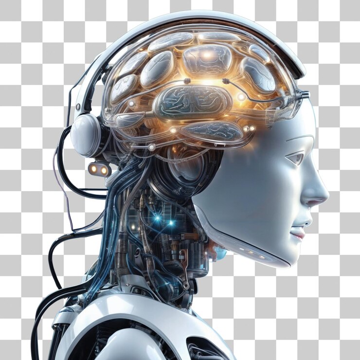 PSD cabeza de cyborg con inteligencia artificial