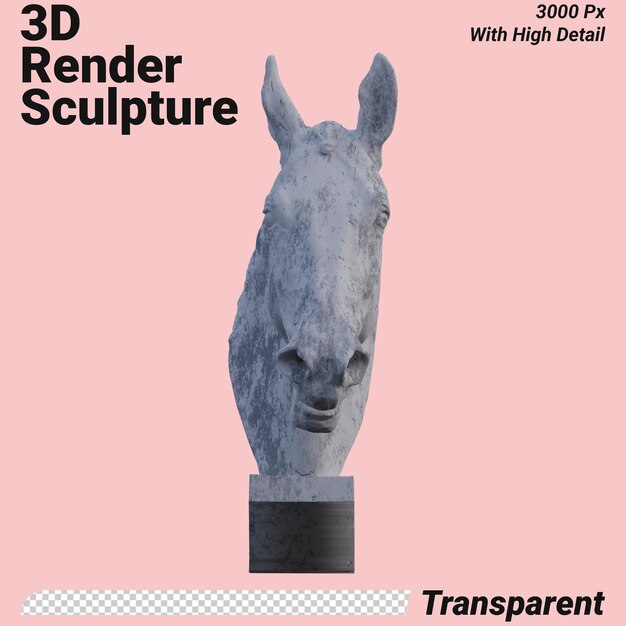 PSD cabeza de una estatua de caballo 3d hace aislado perfecto para su diseño