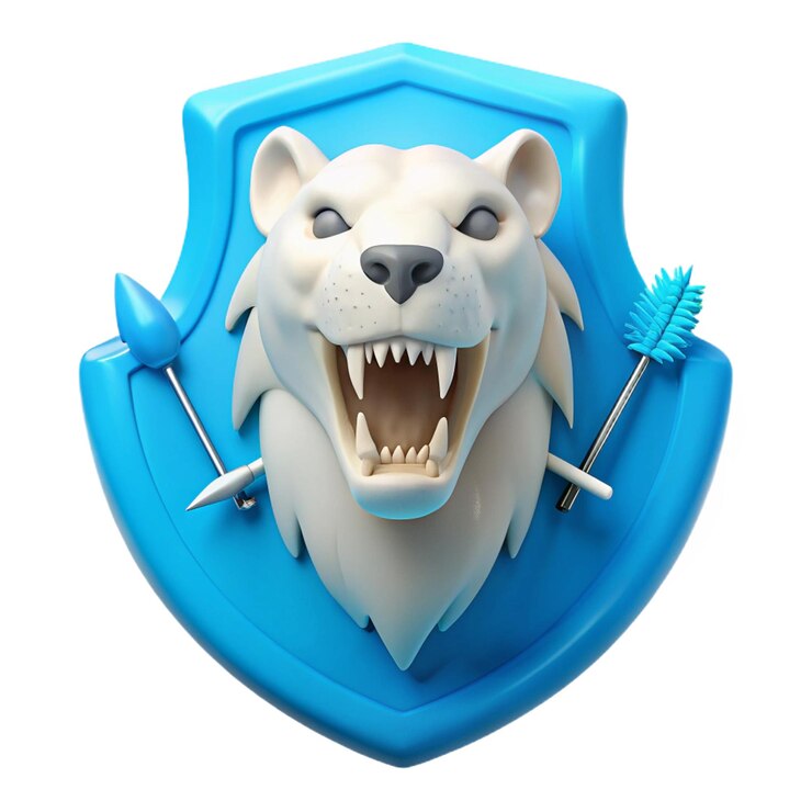 PSD una cabeza de león con un escudo que dice dientes afilados