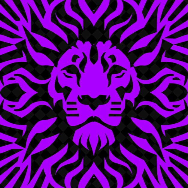 Una cabeza de león púrpura y negra con un fondo púrpura
