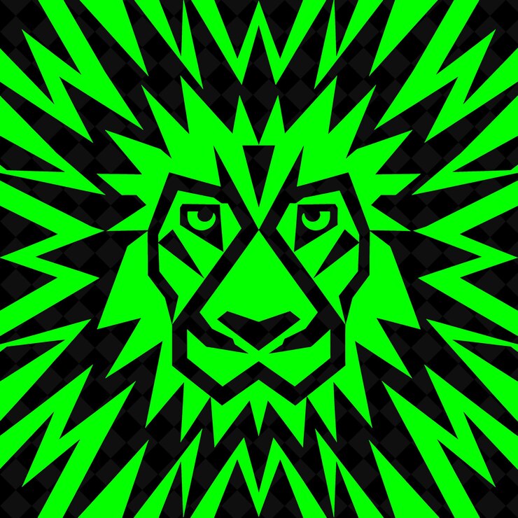PSD una cabeza de león verde y negra con un fondo verde