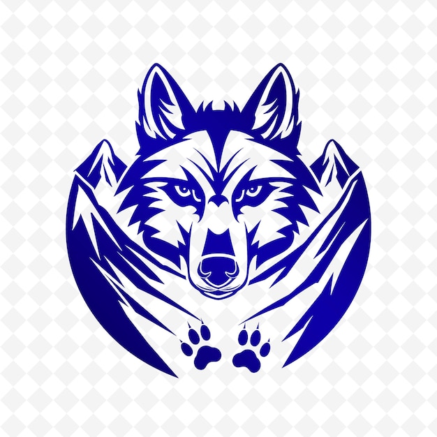 una cabeza de lobo azul con una huella de la pata de la cabeza de un lobo