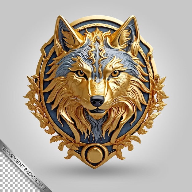 PSD una cabeza de lobo con un logotipo dorado que dice lobo