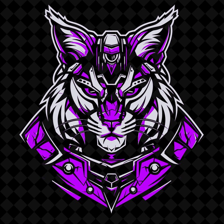 PSD cabeza de lobo púrpura con un logotipo púrpura sobre un fondo negro