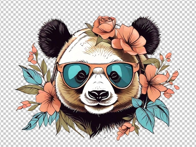 Cabeza de oso panda futurista con una flor