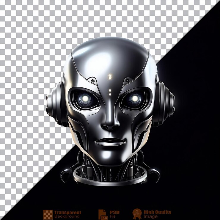 PSD cabeza de robot futurista con ojos led aislados
