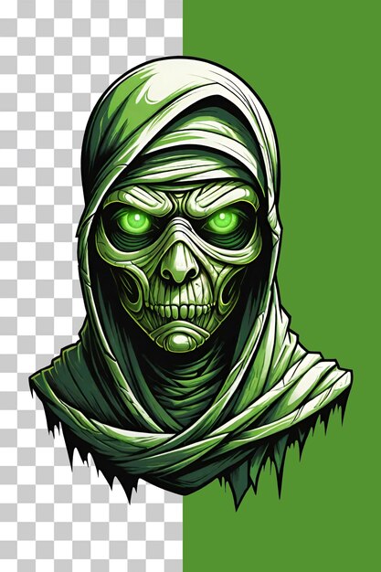 PSD cabeza de zombi con ojos verdes en un fondo transparente