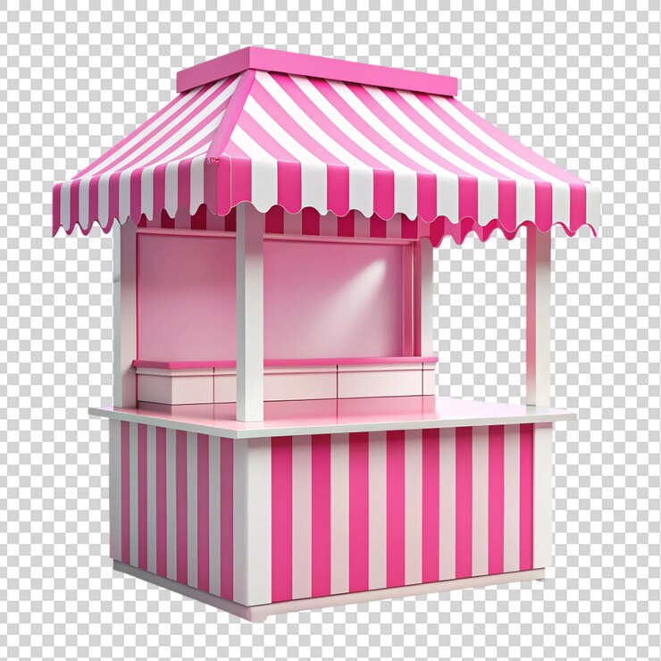 PSD cabina de feria rosa y blanca aislada sobre un fondo transparente