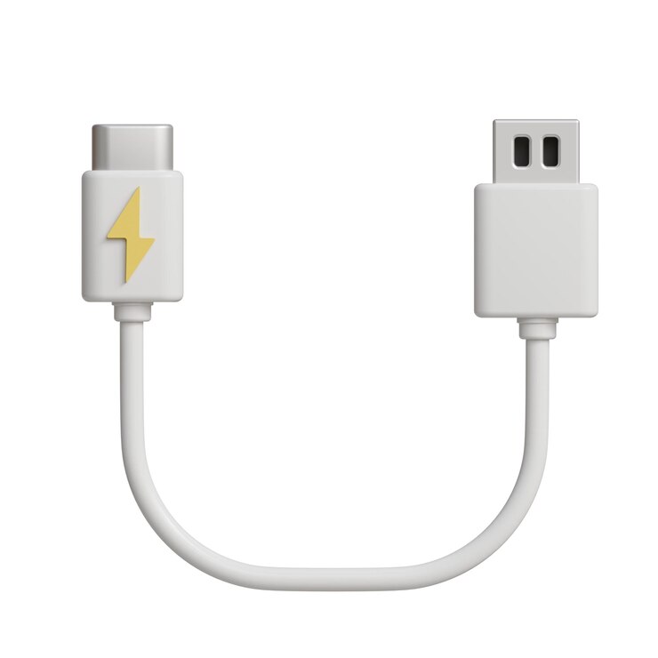 PSD cable de cargador usb blanco a usb-c con el símbolo del rayo