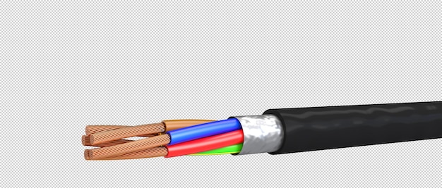 câble électrique à fils multiples isolé sur fond blanc