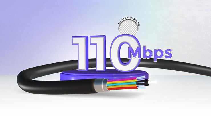 PSD cable de fibra óptica con velocidad de 110 mbps fondo de renderizado 3d aislado