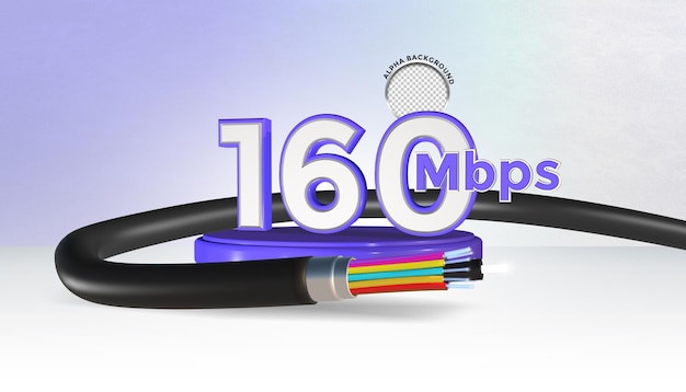 Cable de fibra óptica con velocidad de 160 mbps fondo de renderizado 3d aislado