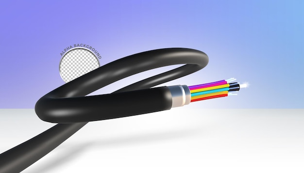 PSD cable de fibra óptica volando aislado fondo de renderizado 3d