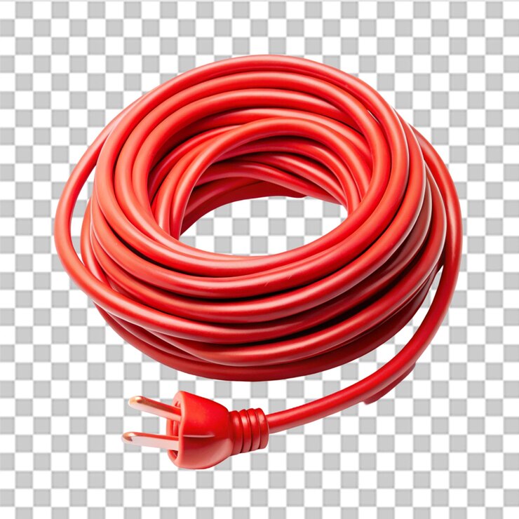 PSD cable o cordón de extensión rojo aislado sobre un fondo transparente
