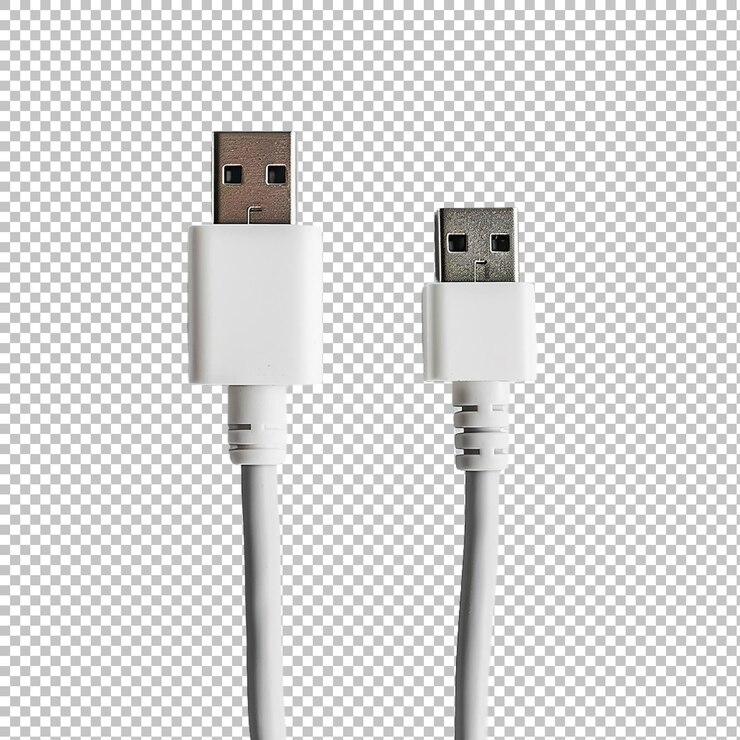 PSD cable de plástico blanco usb relámpago en blanco
