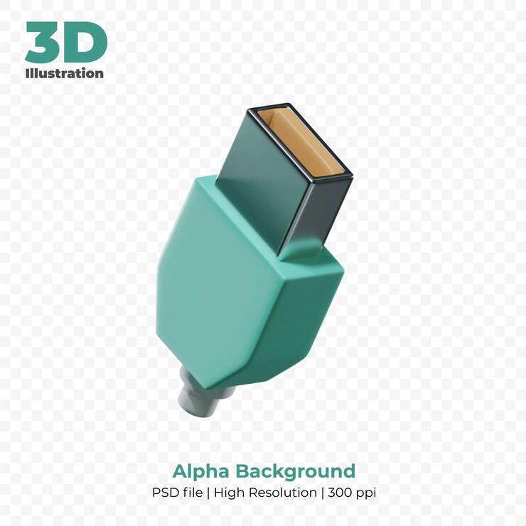 PSD cable usb 3d 300 ppi alta resolución