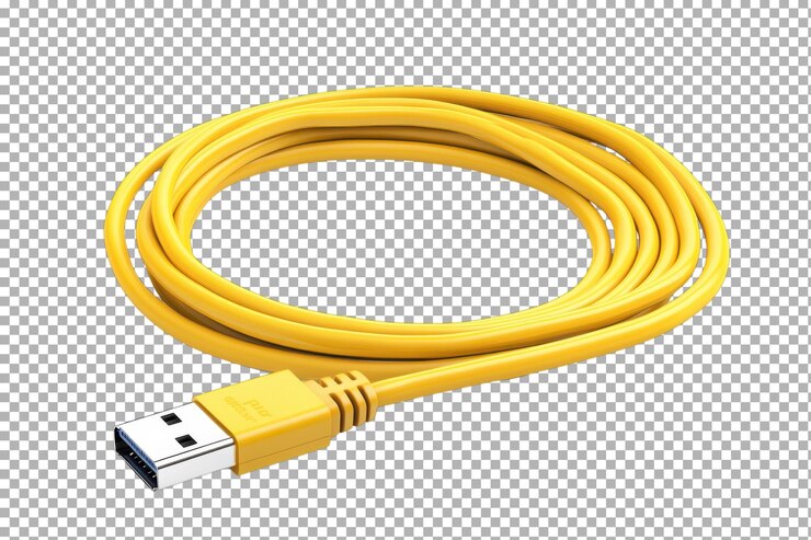 PSD cable usb amarillo brillante para transferencia de datos ideal para conectar dispositivos en el hogar u oficina