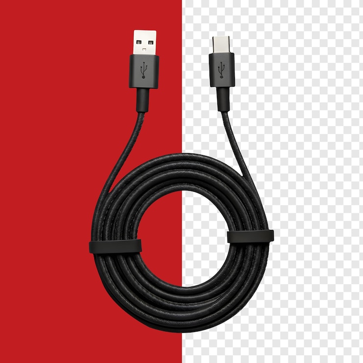 PSD cable usb negro tipo a y tipo c en fondo dividido