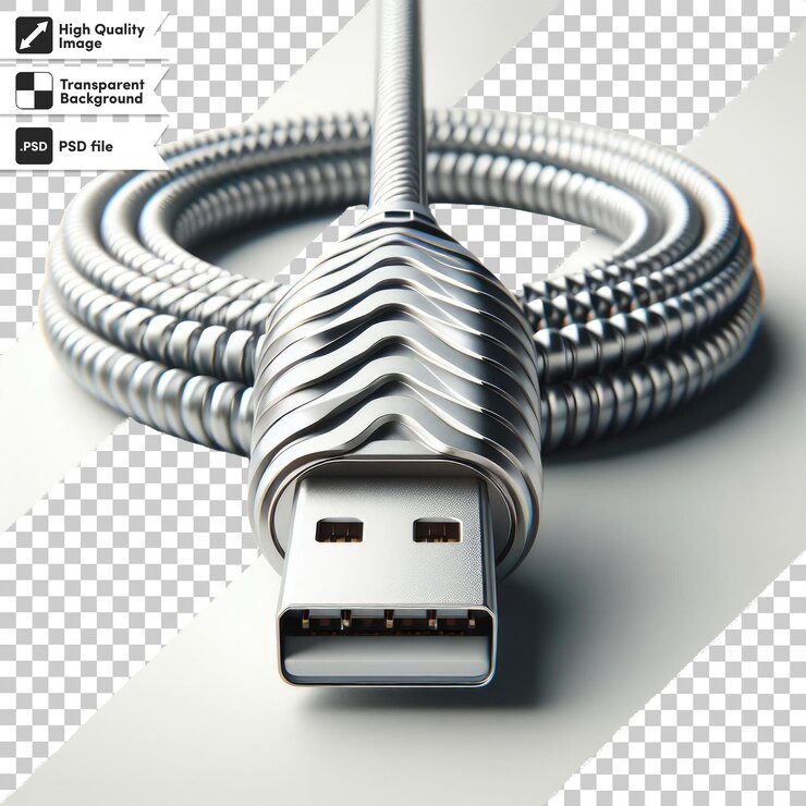 PSD cable usb psd en fondo transparente con capa de máscara editable