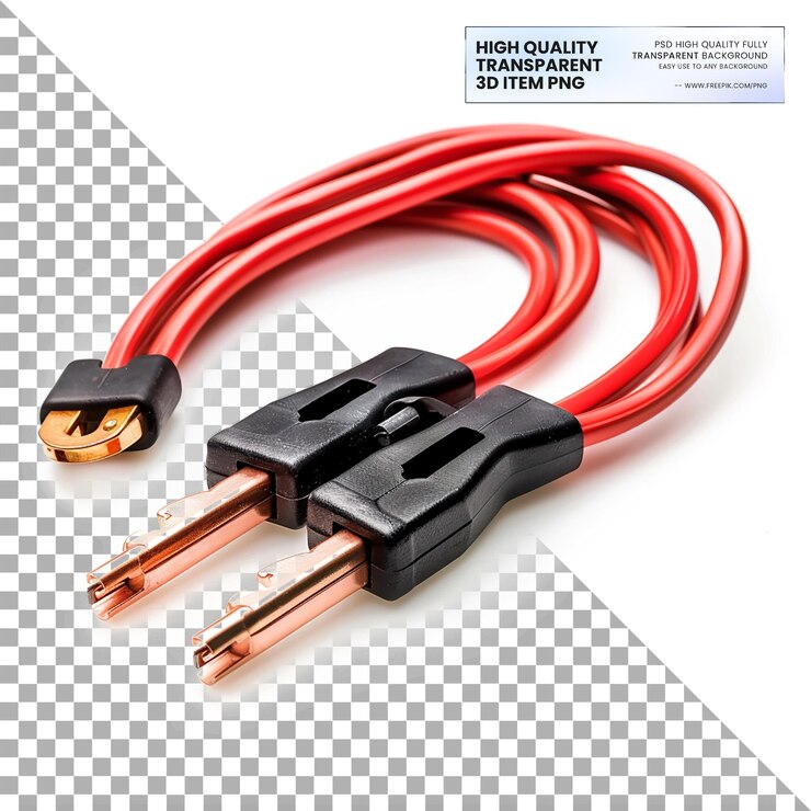 PSD cables de arranque pesados con pinzas sobre un fondo transparente
