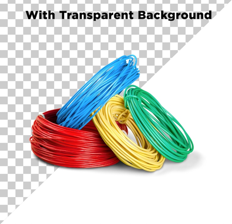 PSD cables eléctricos de colores png psd aislados en un fondo transparente