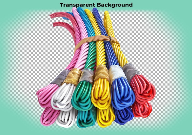 PSD cables eléctricos de colores para el sistema solar aislados sobre un fondo transparente