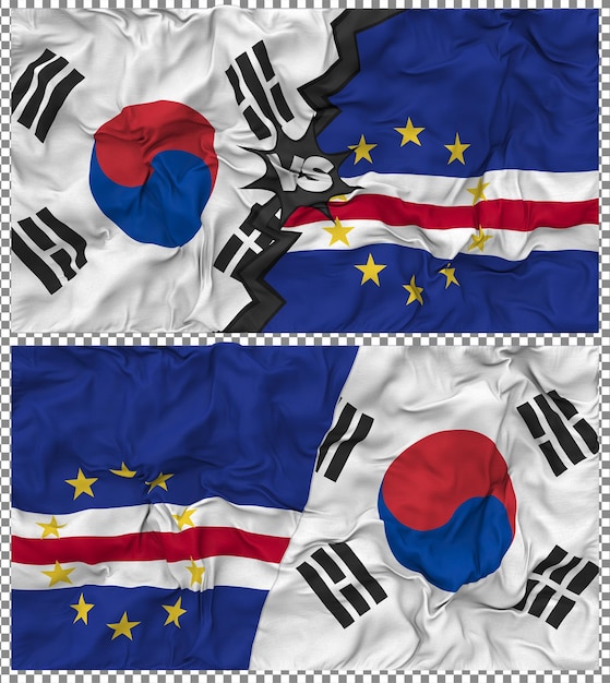 Cabo Verde contra Corea del Sur Media bandera combinada con textura 3D de la tela