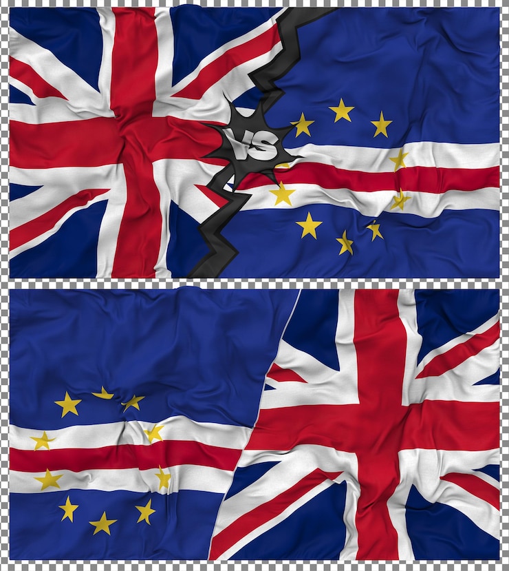 PSD cabo verde contra reino unido meia bandeira combinada textura de tecido de bump 3d rendering