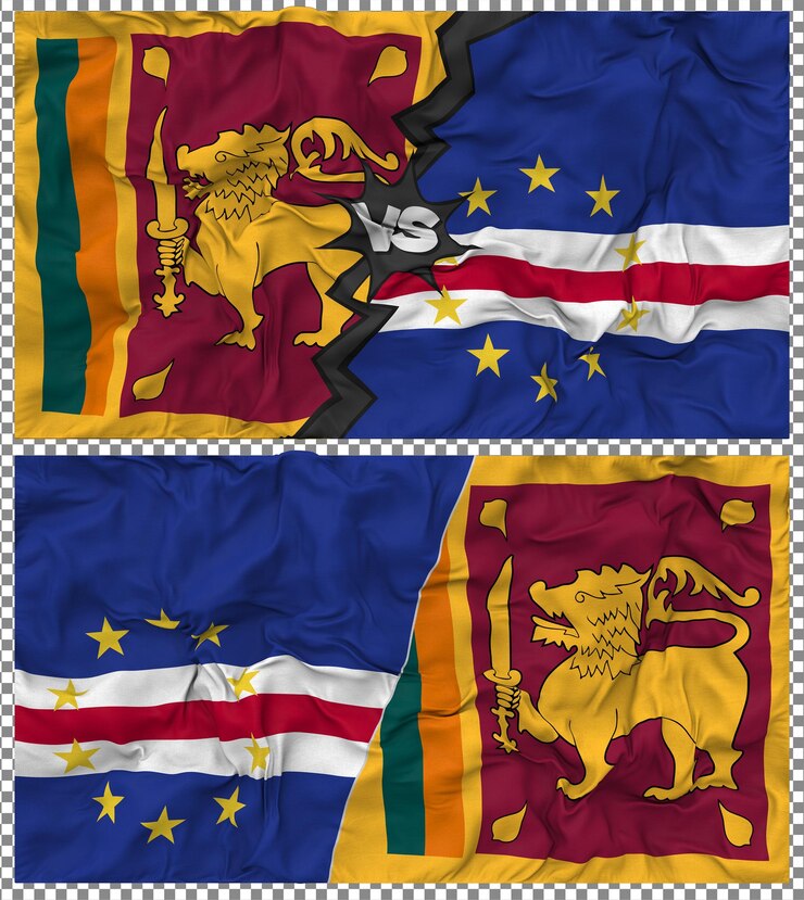 PSD cabo verde contra sri lanka media bandera combinada con textura 3d de la tela