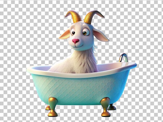 una cabra 3D linda tomando un baño en una bañera