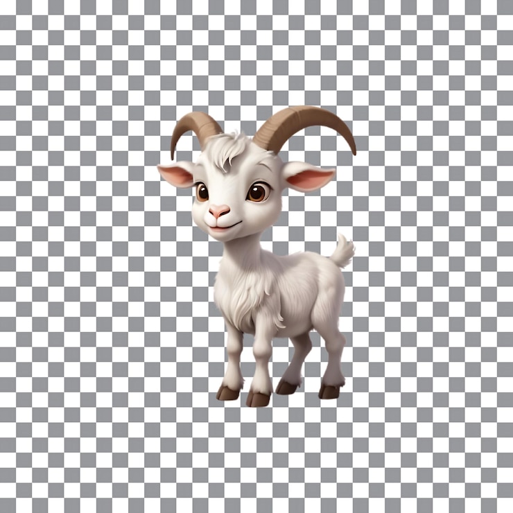 PSD cabra blanca con cuernos curvos en un fondo transparente animales de granja bonitos